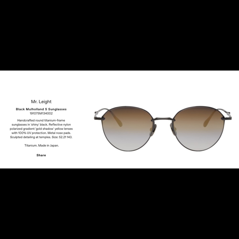 Mr. Leight 2019 Mulholland Black S Sunglassas